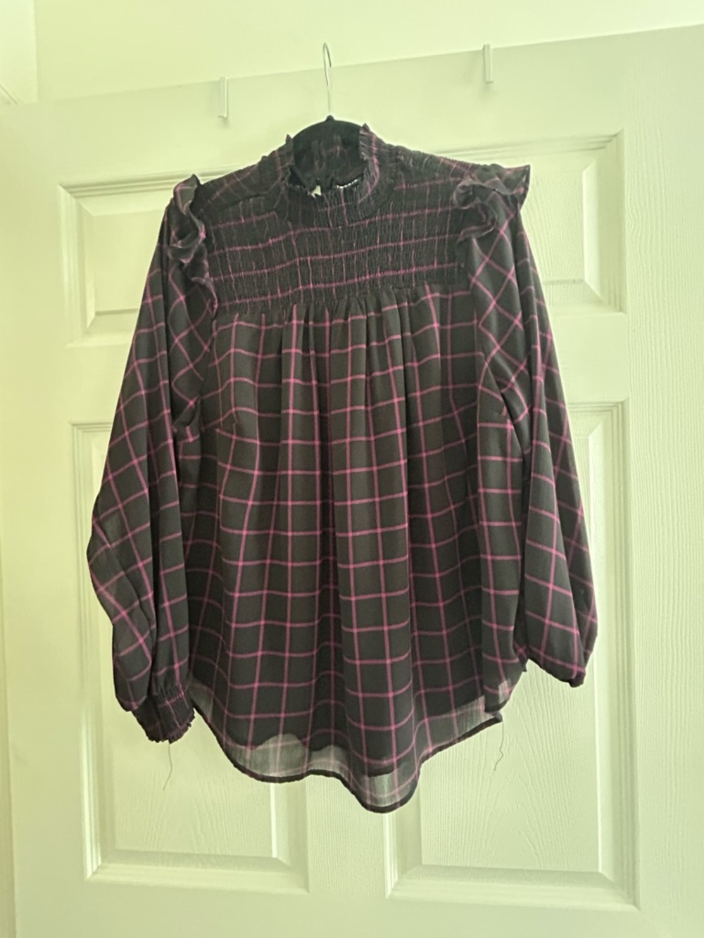 torrid Purple Plaid Smocked Ruffle Blouse